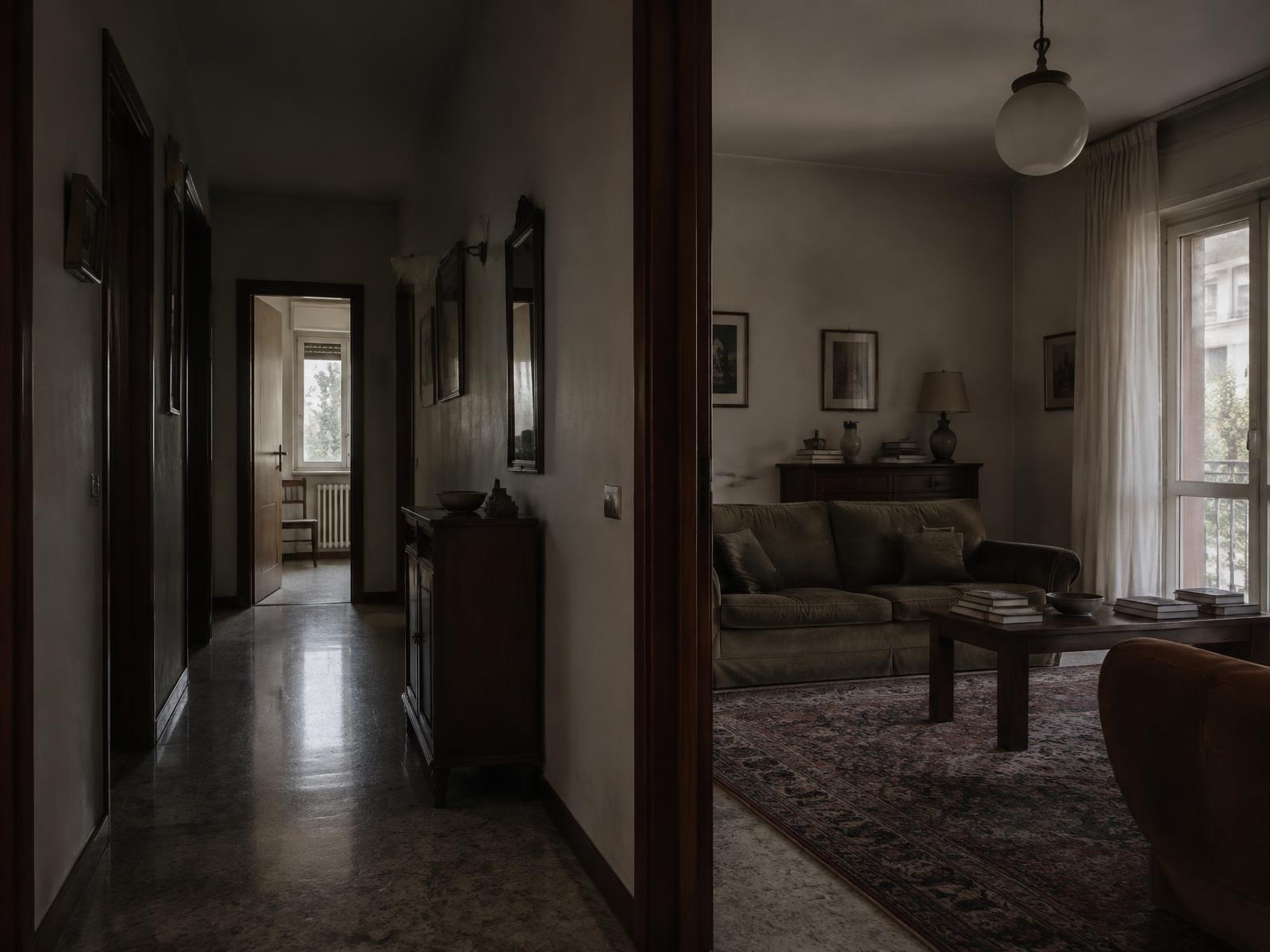 Interno domestico con poca luce naturale